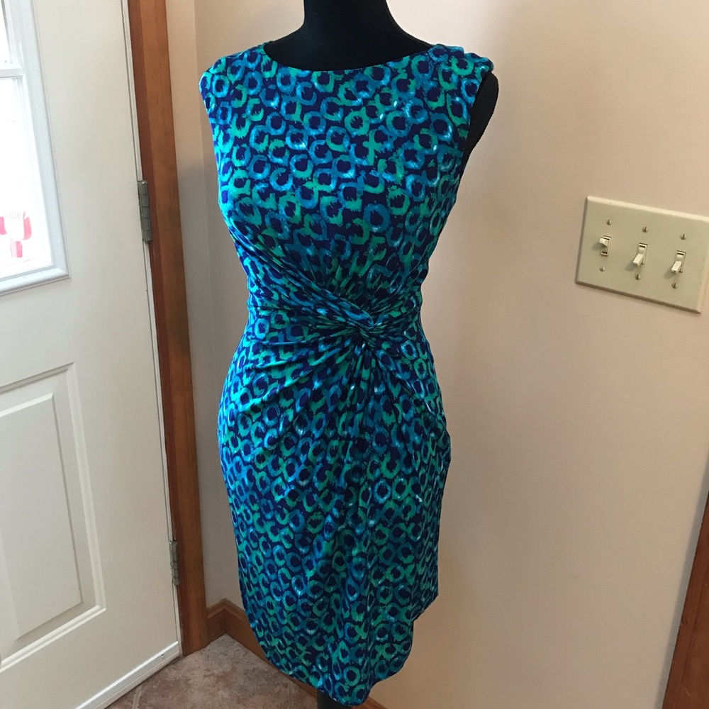 Ralph Lauren Teal and Blue Leopard-Print Sheath Dress